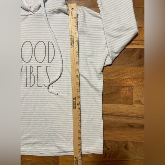 Rae Dunn Women's GOOD VIBES Soft Hoodie Sweatshirt Pale Sage Striped Size XS - Picture 3 of 8